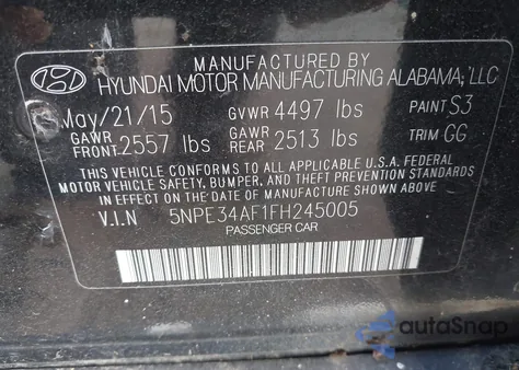 2015 Hyundai Sonata Limited z USA, uszkodzony, nr VIN 5NPE34AF1FH245005